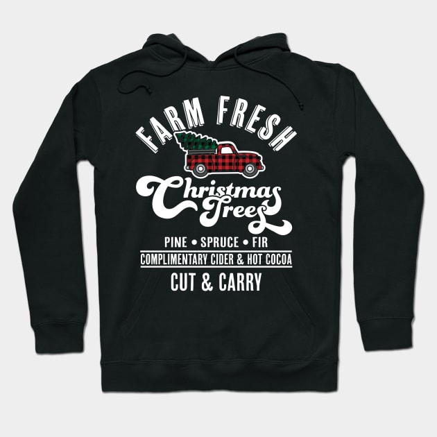 Farm Fresh Christmas Trees - Red Truck Buffalo Plaid Xmas Hoodie by OrangeMonkeyArt